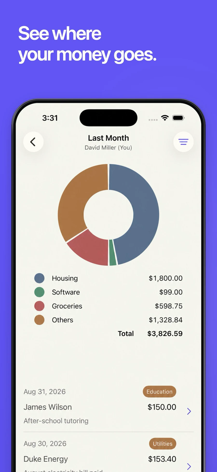 See where your money goes. Explore monthly spending by category and individual transaction.